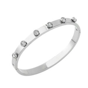 stainless steel bangle bracelet with round stones
